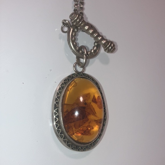 Genuine Baltic Amber & Sterling Silver Toggle Chain Necklace 🦋 - Picture 7 of 16
